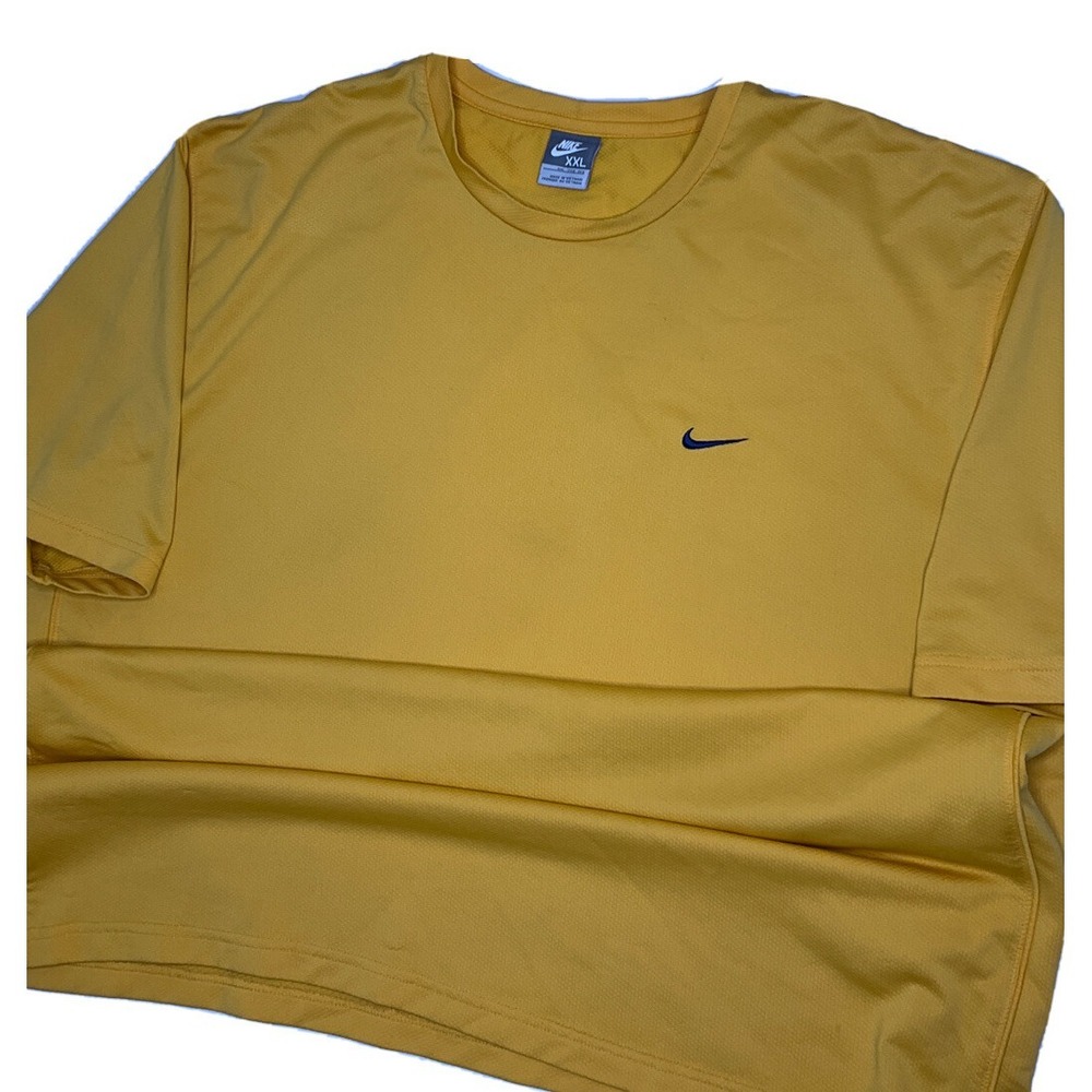 Nike Mini Swoosh T-Shirt Mens 2XL Yellow Embroidered Center Logo Y2K Tee Vintage